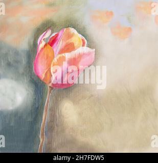 Tulipe rose sur fond beige abstrait Banque D'Images