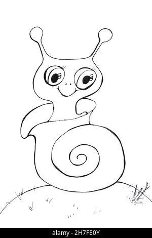 Dessin animé en forme d'escargot pour colorier isolé sur fond blanc Banque D'Images