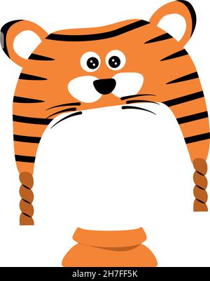 Chapeau de tigre orange avec museau, rayures noires et foulard.Gabarit ou cadre pour tête.Décoration de fête pour les fêtes et les fêtes.Illustration vectorielle plate Illustration de Vecteur