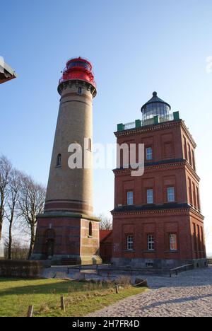 Deux phares de Cape Arkona sur l'île allemande de Ruegen. Banque D'Images