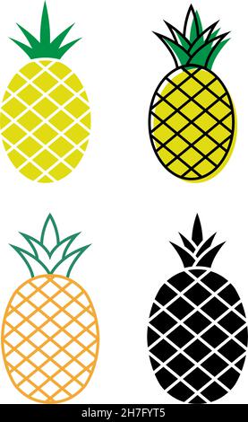 Illustration isolée vectorielle de modèle de dessin de picon de fruits d'ananas Illustration de Vecteur