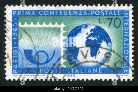 ITALIE - VERS 1963: Timbre imprimé par l'Italie, montre Globe et timbre, vers 1963 Banque D'Images
