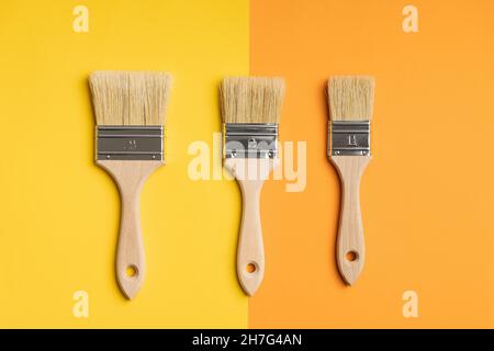 Jeu de pinceaux propres sur fond coloré. Banque D'Images