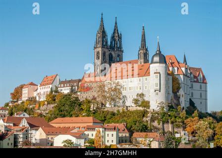 Château d'Albrechtsburg et Cathédrale de Meissen, Saxe, Allemagne, vu du côté de l'Elbe Banque D'Images