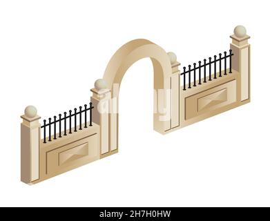 Une seule clôture historique rétro de la ville avec une façade vectorielle de portes Illustration de Vecteur