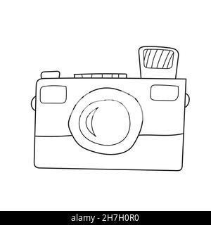 Page de coloriage simple.Appareil photo.Illustration de la ligne icône de ligne.Pages de coloriage pour enfants.Illustration vectorielle noir et blanc pour livre de coloriage. Illustration de Vecteur