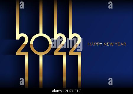carte golden 2022 Happy New Year avec lignes de texture dégradé de qualité, fond sombre.Design de luxe festif pour carte de vacances, invitation, vip Illustration de Vecteur