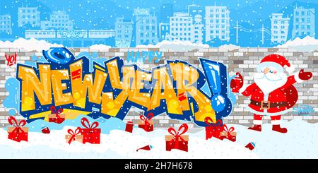 Joli Hiphop urbain Santa Claus pulvérisation Graffity bonne année vecteur Illustration Art Illustration de Vecteur