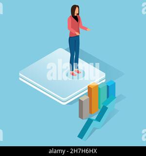 Femme effectuant Un rapport financier sur Podium.Illustration vectorielle Illustration de Vecteur