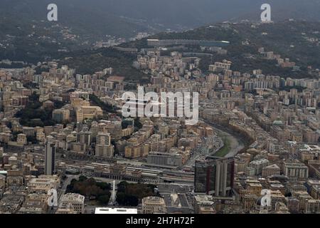 La ville de Gênes Marassi stade de foot vue aérienne panorama Banque D'Images