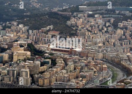 La ville de Gênes Marassi stade de foot vue aérienne panorama Banque D'Images