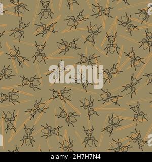 Motif vectoriel sans couture avec ANTS sur fond beige clair.Papier peint à motif nid d'oiseau simple.Textile de mode à motif insectes. Illustration de Vecteur