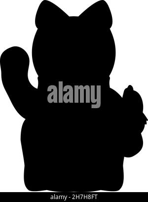 Silhouette Maneki Neko. Japon chat chanceux Illustration de Vecteur