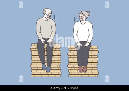 Malentendu et conflit dans le concept de vieux couple.Couple âgé adulte homme et femme assis sur des piles opposées se sentant solitaire et triste illustration de vecteur Illustration de Vecteur