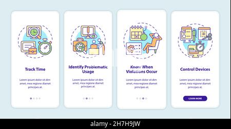 Avantages de l'écran de la page d'application mobile Onboarding de surveillance des employés Illustration de Vecteur