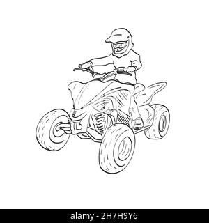 Line art garçon à cheval ATV ou quad illustration vecteur isolé sur fond blanc Illustration de Vecteur