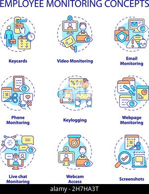Ensemble d'icônes de concept de surveillance des employés Illustration de Vecteur