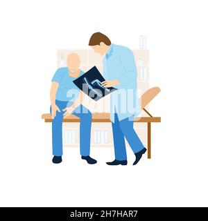 L'homme rend visite à un jeune médecin.Un homme après une radiographie chez un jeune médecin. Illustration de Vecteur
