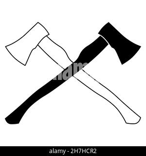 Outils de jardinage ensemble de deux axes croix logo étiquette contour simple minimaliste design plat icône illustration vectorielle isolée sur fond blanc Illustration de Vecteur