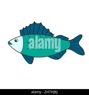 Icône de dessin animé simple.Poissons à chair.Vecteur blanc poisson de Sibérie sur blanc Illustration de Vecteur
