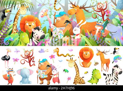 Animaux aventures dans la jungle pour les petits explorateurs Illustration de Vecteur