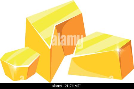Joyau naturel doré.Symboles d'or, matériaux de pépites de mine, icône de vecteur de dessin animé isolée sur fond blanc Illustration de Vecteur