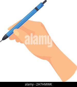 Écriture manuelle au stylo bleu.Rédaction d'une note papier ou d'un document de signature, illustration vectorielle de dessin animé isolée sur fond blanc Illustration de Vecteur