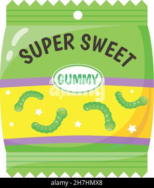 Paquet de bonbons gélifiés.Bonbons aux fruits en gelée, vecteur abstrait de dessin animé isolé sur fond blanc Illustration de Vecteur