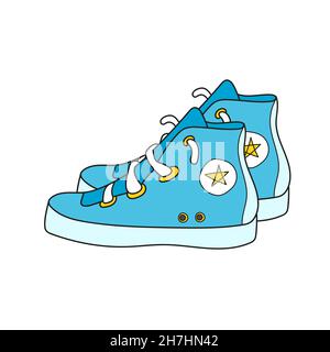 Icône de dessin animé simple.Illustration du dessin animé - paire de chaussons bleus décontractés.Vue latérale. Illustration de Vecteur