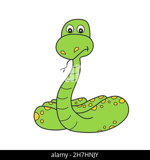 Icône de dessin animé simple.Illustration d'un serpent vert sur blanc Illustration de Vecteur