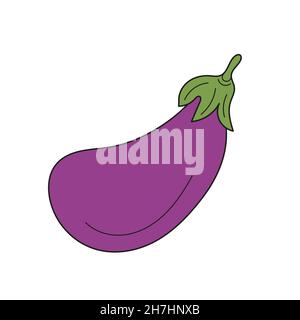 Icône de dessin animé simple.Vecteur aubergine.Illustration vectorielle dessinée à la main en blanc Illustration de Vecteur