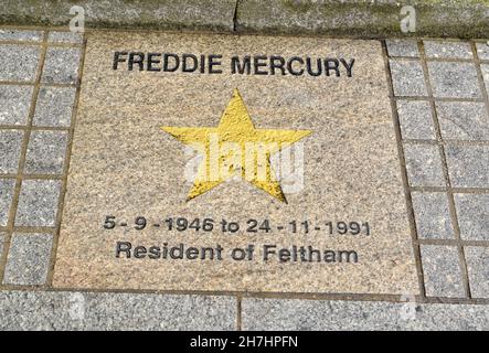 Mémorial des étoiles de Freddie Mercury à Feltham, Royaume-Uni. Banque D'Images