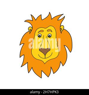 Icône de dessin animé simple.Joli lion de dessin animé.Illustration vectorielle dessinée à la main en blanc Illustration de Vecteur