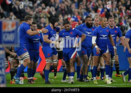 France les joueurs nationaux de rugby fêtent après un événement entre la Nouvelle-Zélande All Blacks et la France au Rugby Autumn Internationals 2021 le 20 novembre, Banque D'Images