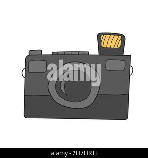 Icône de dessin animé simple.Appareil photo.Illustration simple vectorielle dessinée à la main en blanc Illustration de Vecteur