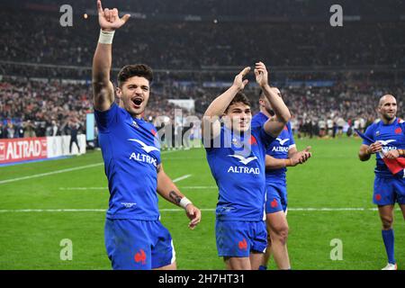 France les joueurs nationaux de rugby fêtent après un événement entre la Nouvelle-Zélande All Blacks et la France au Rugby Autumn Internationals 2021 le 20 novembre, Banque D'Images