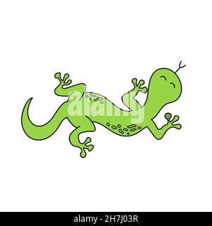 Icône de dessin animé simple.Dessin animé doodle vert gecko lizard illustration vectorielle sur blanc Illustration de Vecteur