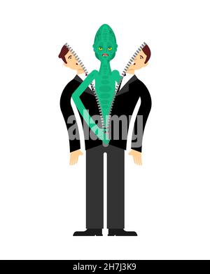 Reptilan intérieur Man.Envahisseurs de terres exotiques.Reptilium théorie de la conspiration. Reptiloïde êtres humanoïdes d'une autre planète avec la peau verte. Théorie secret g Illustration de Vecteur