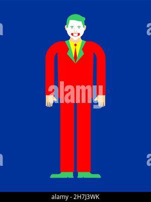 Clown en costume rouge et cheveux verts.Grin sournois, clown méchant fou Illustration de Vecteur
