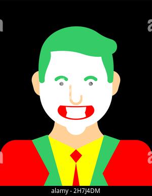 Clown en costume rouge et cheveux verts.Grin sournois, clown méchant fou Illustration de Vecteur
