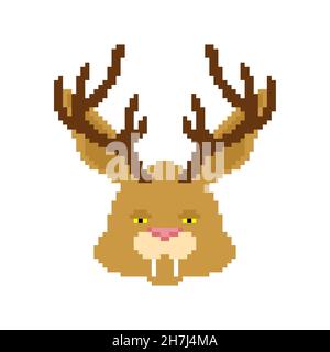 Jackalope pixel art. Lièvre pixélisé avec des bois animal mythique.illustration vectorielle 8 bits Illustration de Vecteur