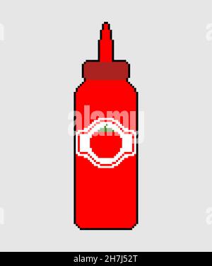 Ketchup bouteille pixel art. emballage ketchup pixélisé.illustration 8 bits Illustration de Vecteur