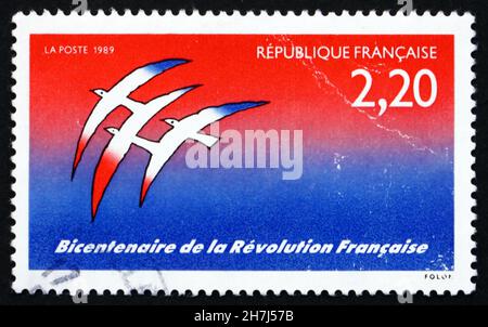 FRANCE - VERS 1989 : un timbre imprimé en France montre la Révolution française, bicentenaire, vers 1989 Banque D'Images