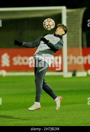 Kirkby, Liverpool, Angleterre ; 23 novembre 2021 ; AXA Training Center,Kirkby, Liverpool, Angleterre ; Liverpool FC s'entraîne avant le match de football de la Ligue des Champions contre le FC Porto le 24 novembre : Kostas Tsimikas de Liverpool crédit : action plus Sports Images/Alay Live News Banque D'Images