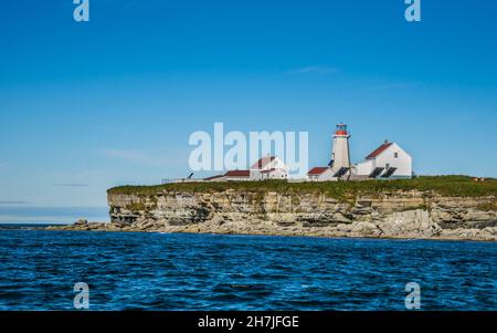 phare et maison de gardien de phare sur l'île aux Perroquets, une des îles de l'archipel Mingan dans la région Côte Nord du Québec (Canada) Banque D'Images