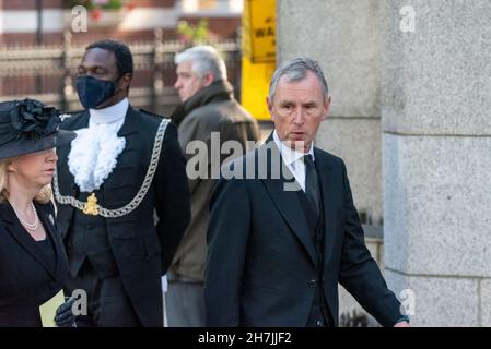 Nigel Evans MP arrivant pour le service funéraire requiem masse pour le député assassiné Sir David Amiss à la cathédrale de Westminster, Londres, Royaume-Uni Banque D'Images