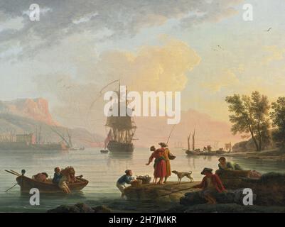 Claude-Joseph Vernet - Une scène côtière avec des pêcheurs au premier plan Banque D'Images