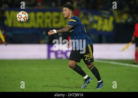 Villarreal, Espagne.23 novembre 2021 ; Estadio la Ceramica, Vila Real, Espagne ; Ligue des champions de l'UEFA,Villarreal CF Manchester United; Jadon Sancho de Manchester United Credit: Action plus Sports Images/Alamy Live News Banque D'Images