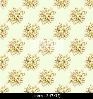 Vue de dessus plat pistaches noix répétition sans couture sur fond beige clair. Banque D'Images