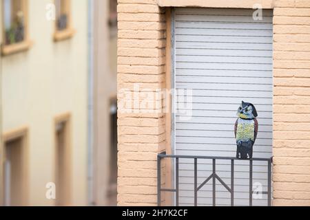 Fausse chouette placée pour effrayer les pigeons.Barcelone.Catalogne.Espagne. Banque D'Images